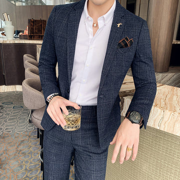 Autumn Men's Plaid Suit Business